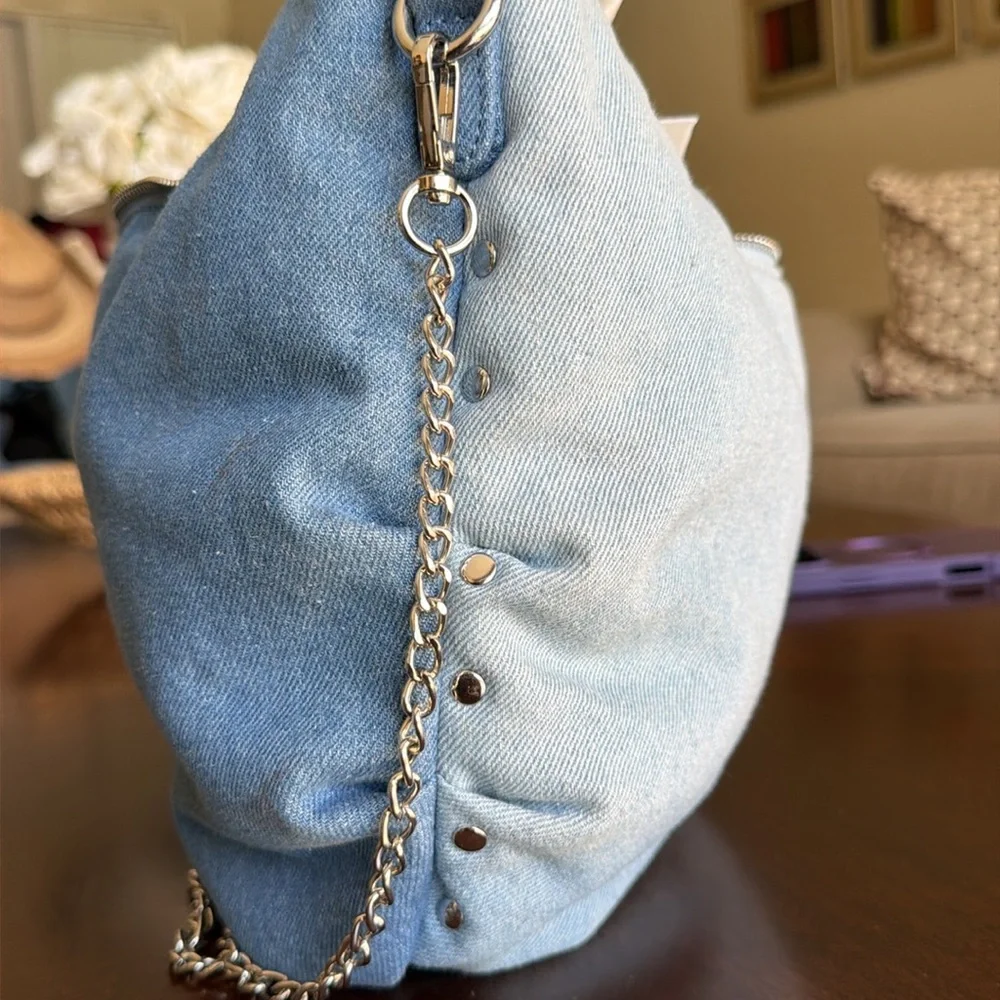 Nunoo Casual Denim Hobo Bag with Chain Strap - Blue